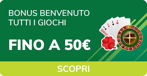 Tutti i giochi. Ricevi fino a 50€ di bonus alla prima ricarica